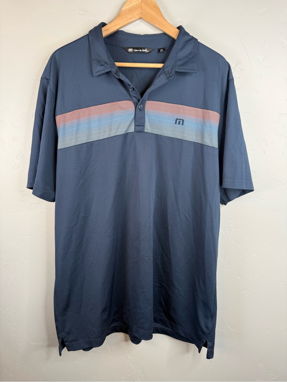 Travis Mathew Mens Golf Polo Shirt Blue
Stripe Logo Short Sleeve Size XXL